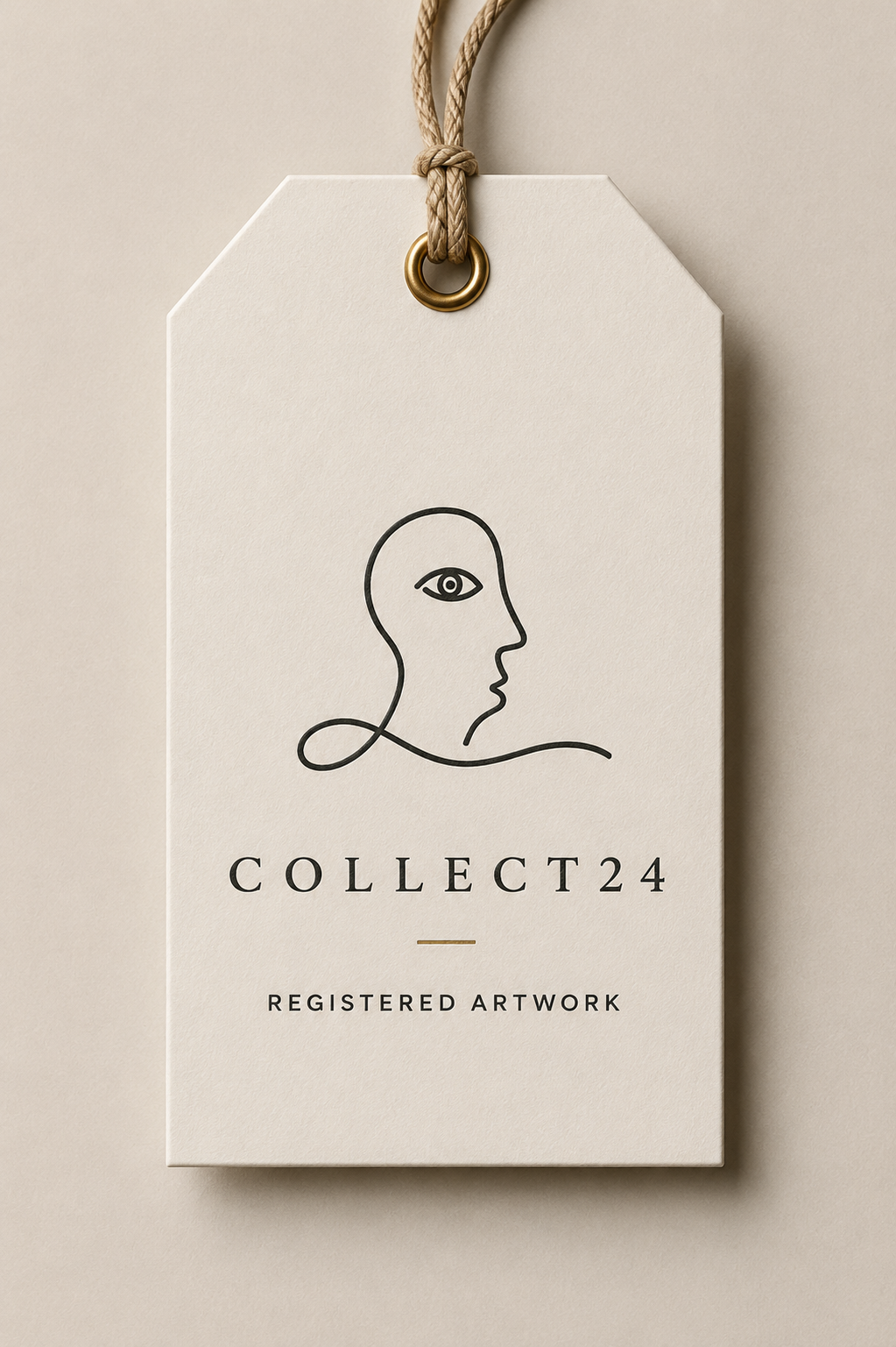 Collect24 artwork tag with brass eyelet reading Registered Artwork