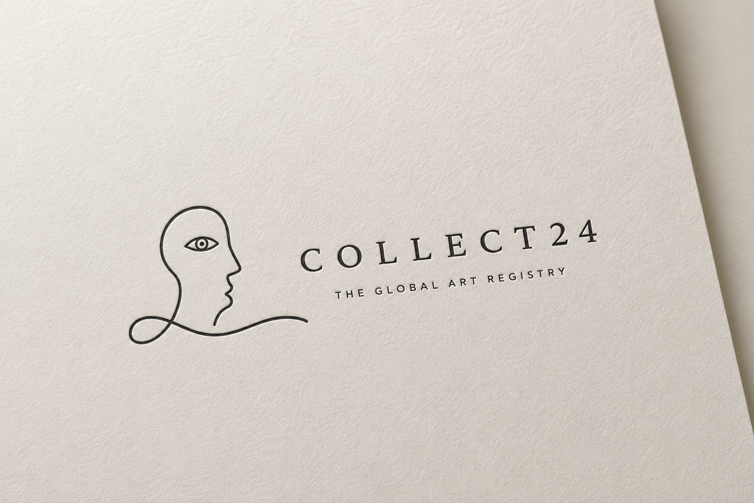 The Collect24 horizontal lockup letterpressed on soft white paper