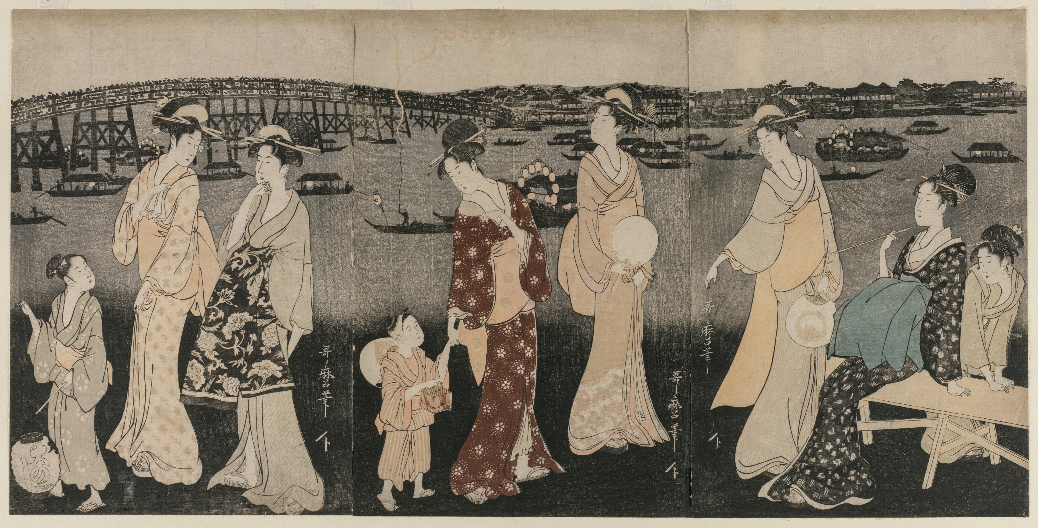 Kitagawa Utamaro, Enjoying the Evening Cool Along the Sumida River