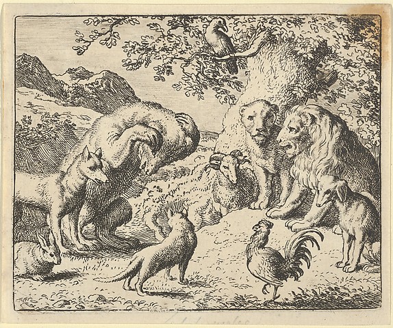 Allart van Everdingen, The Bear Seeks Justice from the Lion Against Renard from Hendrick van Alcmar's Renard The Fox