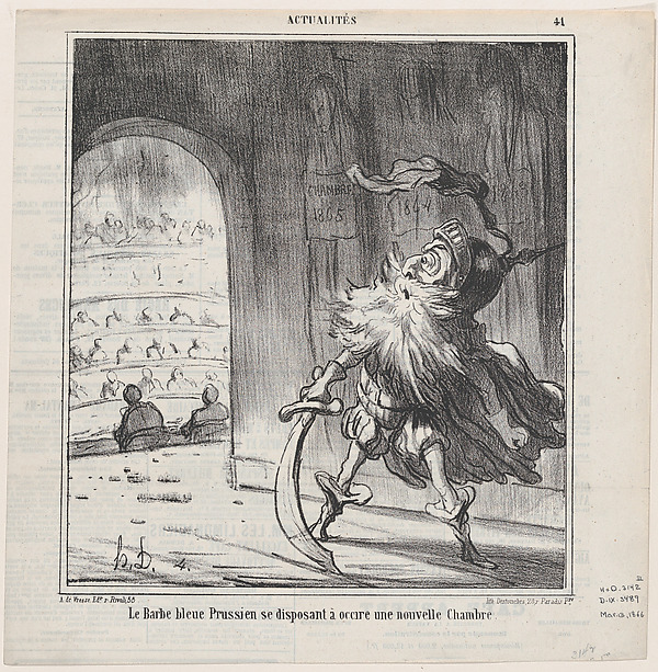 Honoré Daumier, The Prussian bluebeard getting ready to finish off another new Chamber of Deputies, from "News of the day"