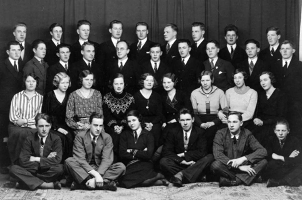 Anno Domkirkeodden, LINDERUDS HANDELSSKOLE 1932-1933. GRUPPE ELEVER OG LÆRERE. NAVN UKJENTE.