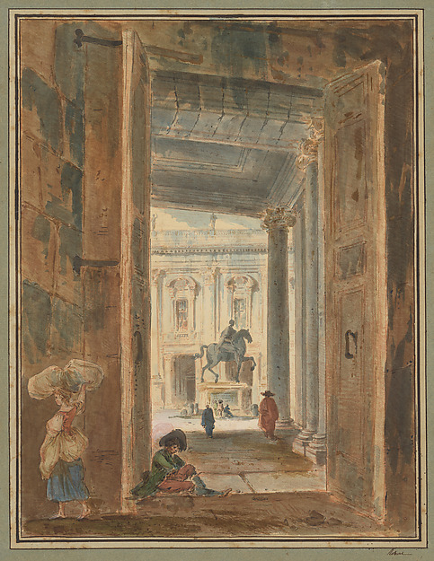 Hubert Robert, View of the Campidoglio with the Statue of Marcus Aurelius