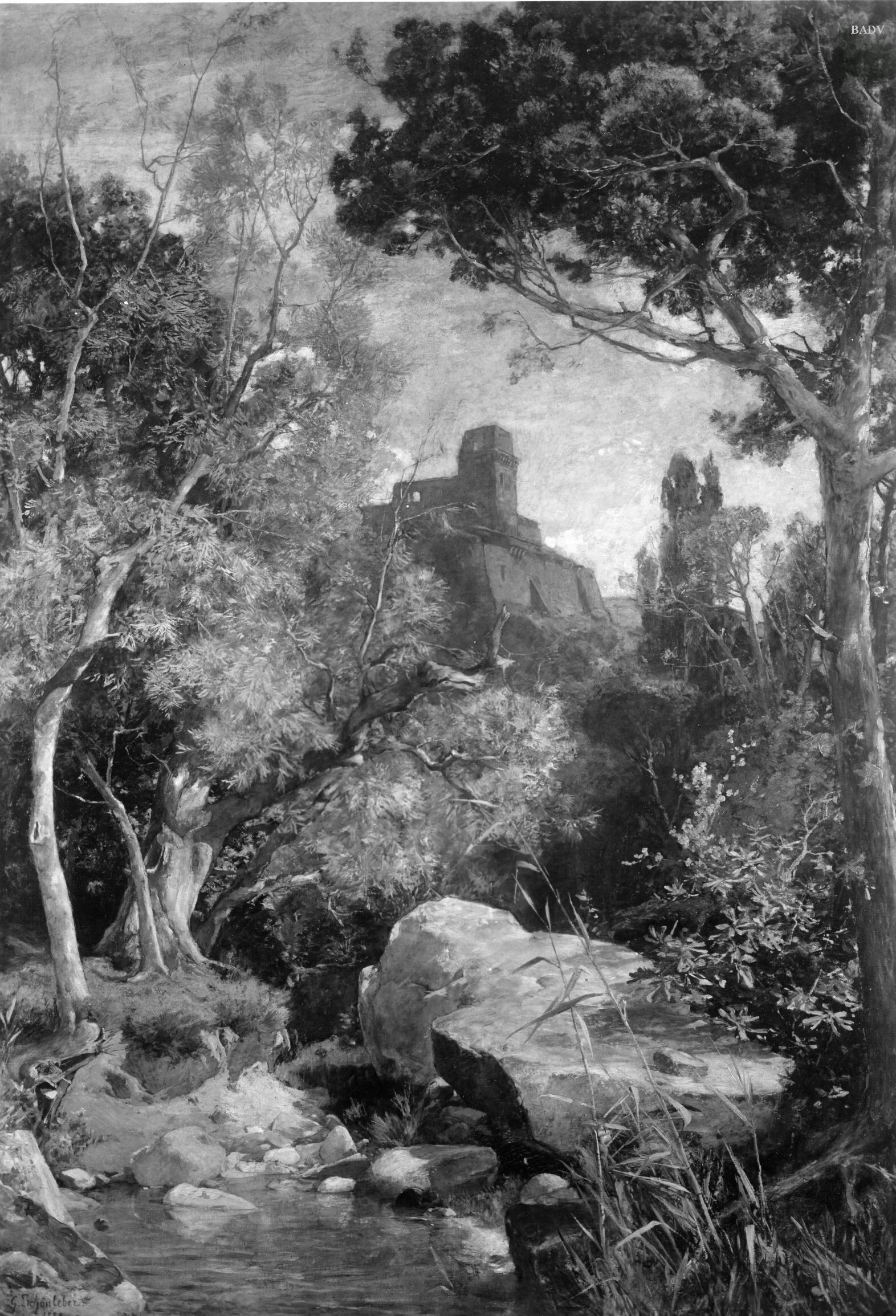 Gustav Schönleber, Waldlandschaft mit Burg