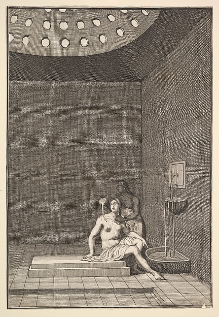 William Hogarth, A Turkish Bath (Aubry de La Mottraye's "Travels throughout Europe, Asia and into Part of Africa...,"  London, 1724, vol. I, pl. 10)