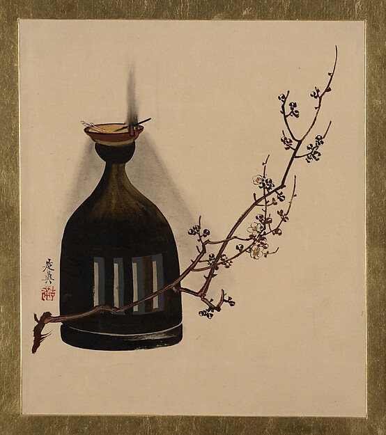Shibata Zeshin, Lacquer Paintings of Various Subjects: Plum Branch with Oil Lamp
