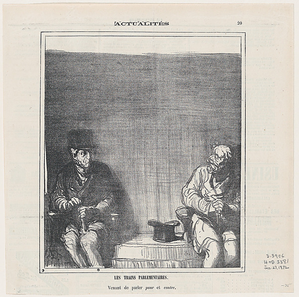 Honoré Daumier, The parliamentary trains: One was for, the other against the government's proposal, from 'News of the day,' published in Le Charivari, January 27, 1872