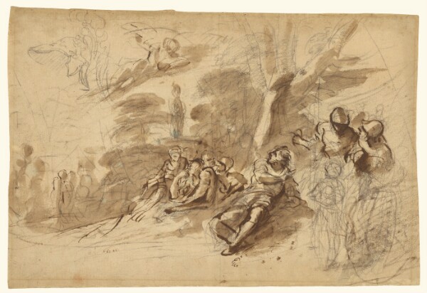 Pier Francesco Mola, Iris appearing to Turnus; study of a Helmet (recto); Alternative design for the recto composition (verso)