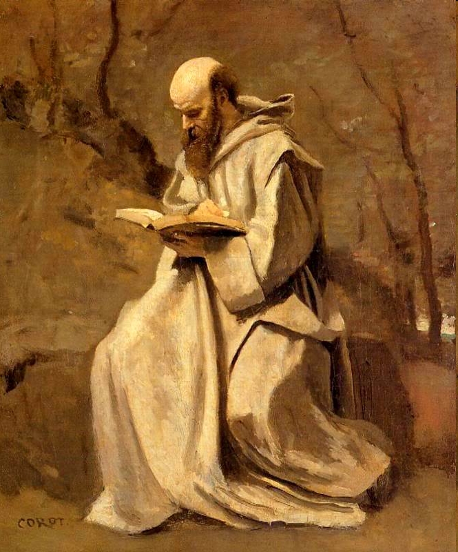 Jean-Baptiste Camille Corot, Monk in White, Seated, Reading