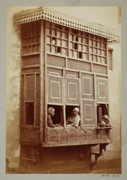 Unknown, Women looking out from a mushrabiyya (window), Cairo