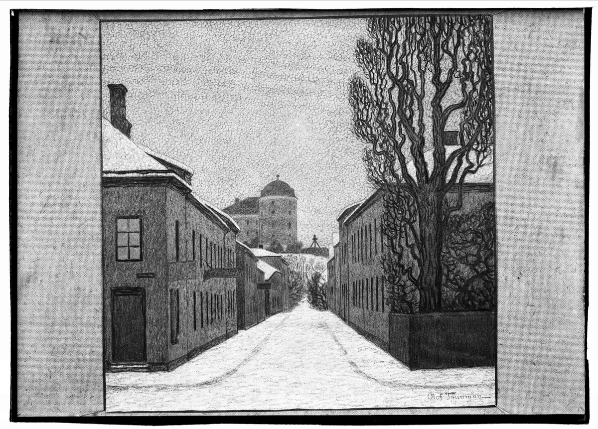 Paul Sandberg, Konstverk - grafiskt blad med motiv från Uppsala, signerat av konstnären Olof Thunman