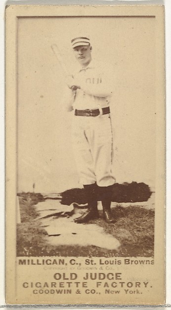 Goodwin & Company, Jocko Milligan, Catcher, St. Louis Browns, from the Old Judge series (N172) for Old Judge Cigarettes