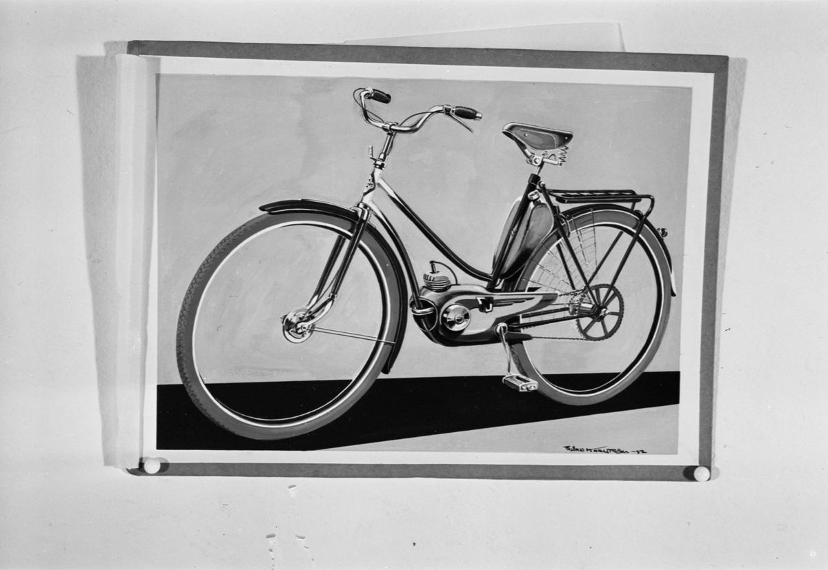 Uppsala-Bild, Nymanbolagen, teckning av moped NV, Uppsala 1952