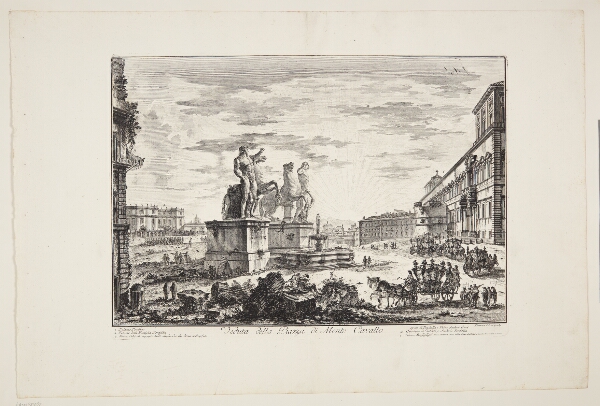 Giovanni Battista Piranesi, Udsigt over Piazza del Quirinale (Piazza di Monte Cavallo), med Quirinal-paladset t.h. og statuerne af Castor og Pollux i centrum