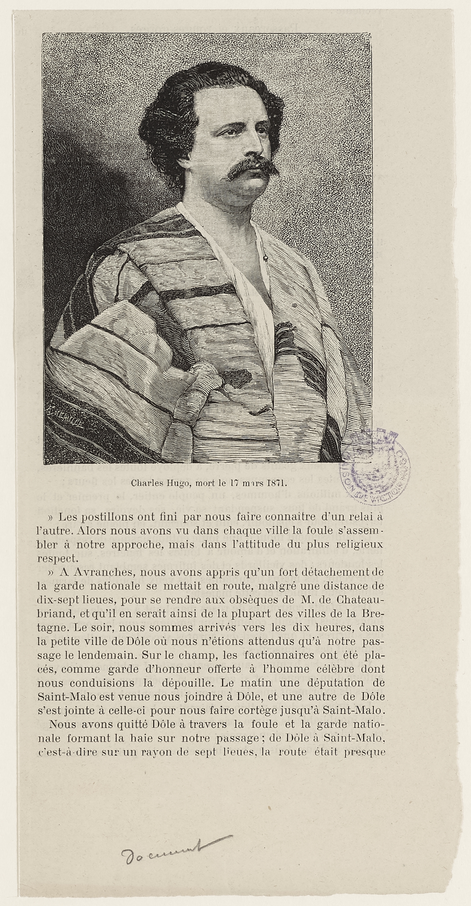 Fortuné Louis Méaulle, Charles Hugo, mort le 17 mars 1871