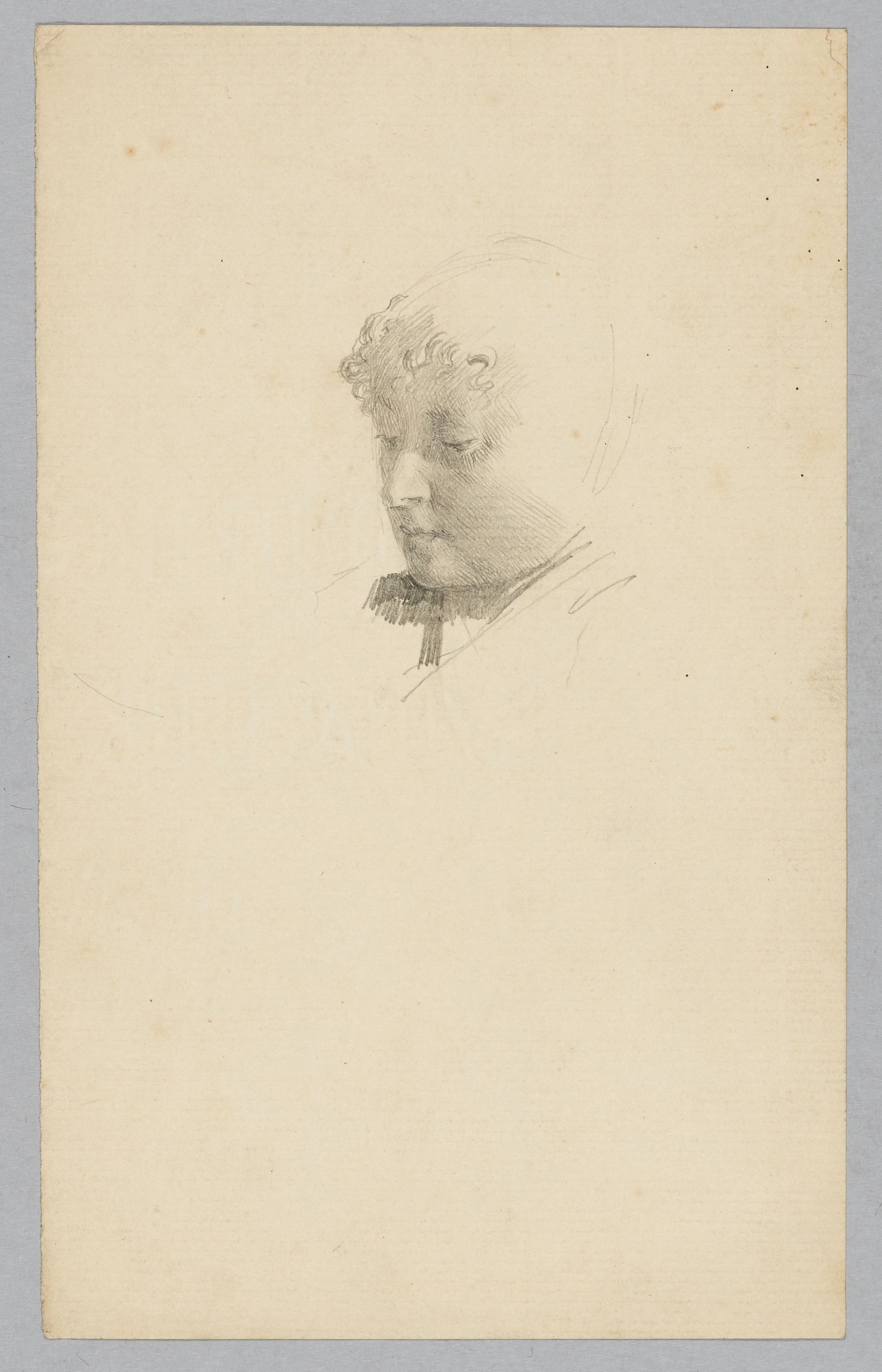 Auguste Jean-Baptiste Leloir, Portrait de femme de trois quarts gauche les yeux baissés, Fonds d’archives graphiques de Maurice Leloir