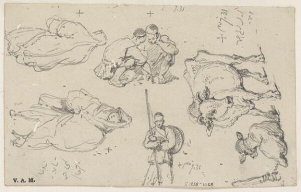 George Chinnery, Chinese and Macanese figures; also a cow and calf
