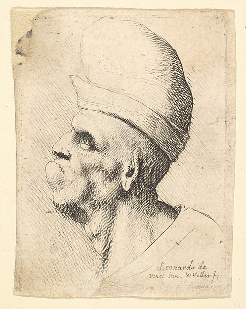 Wenceslaus Hollar, Bust of a deformed man wearing a bulbous hat in profile to the left