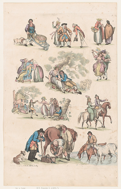 Thomas Rowlandson, Plate 14, Outlines of Figures, Landscapes and Cattle...for the Use of Learners