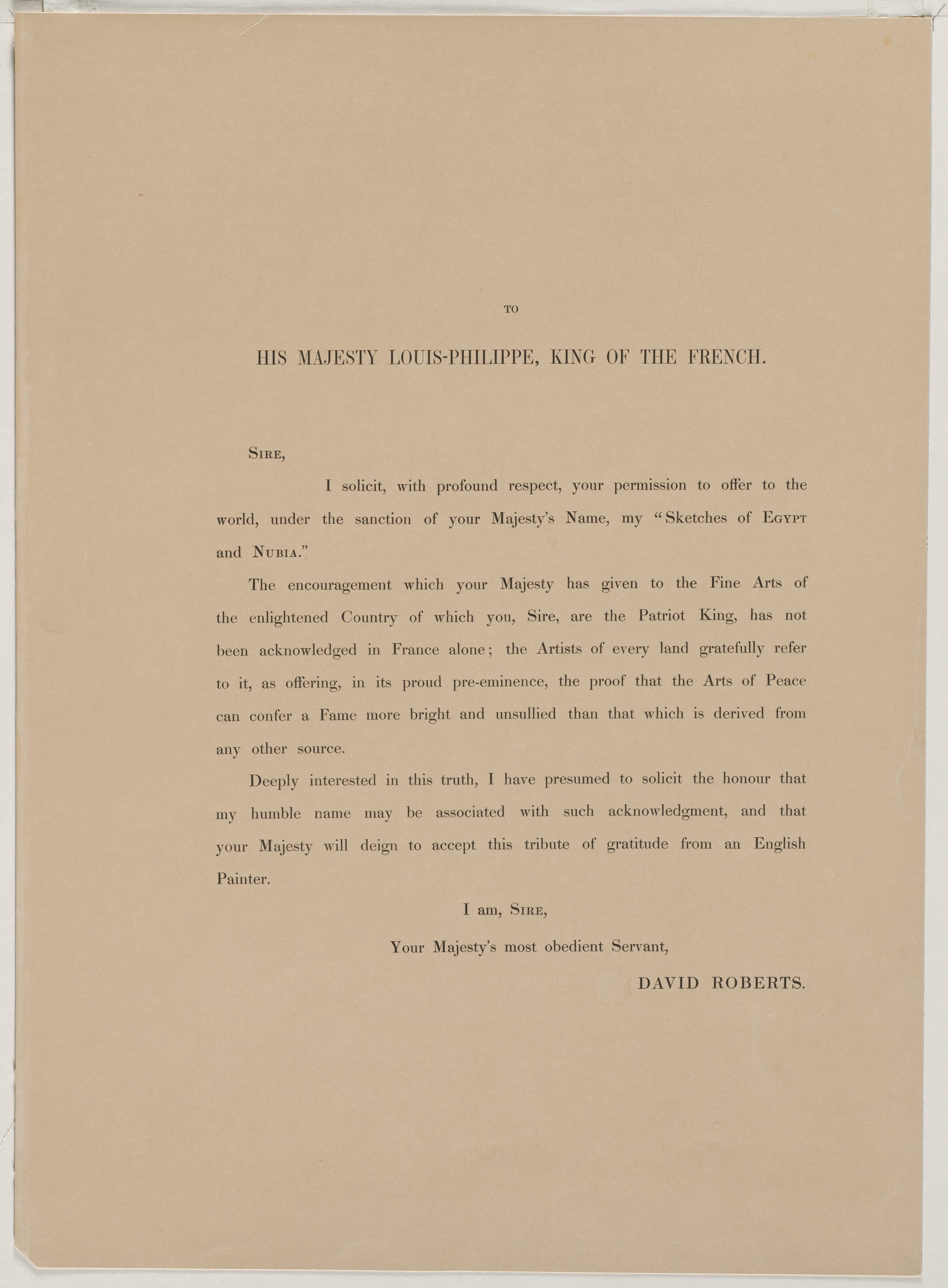 Louis Haghe, Egypt and Nubia, Volume I: Dedication Page