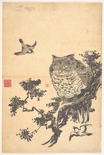 Utagawa Toyohiro, Owl and Two Swallows