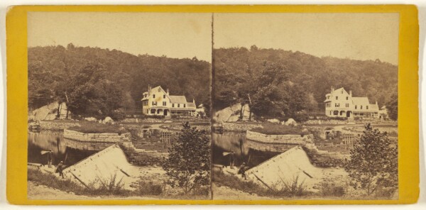 Edward and Henry T. Anthony & Co., The Beauties of the Ramapo, Erie Railway. The Dam and Terrace House at the Village of Ramapo.