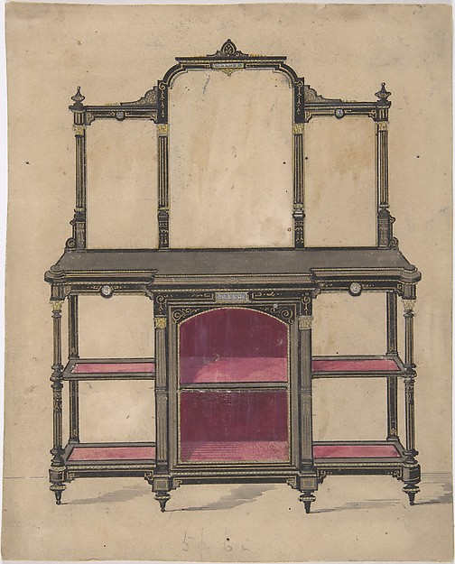 Anonymous, British, 19th century, Design for a Cabinet with Shelves and Mirrors