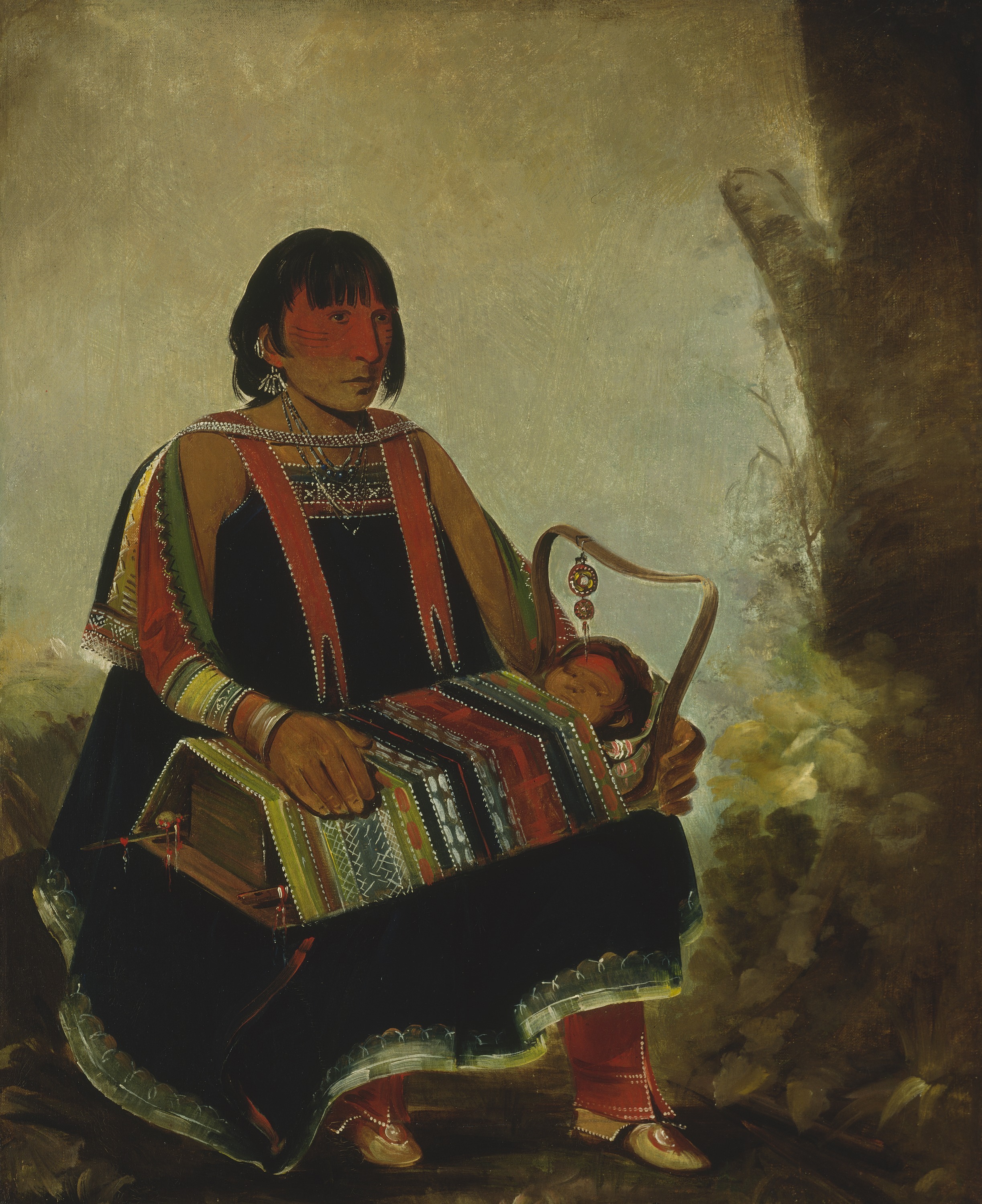 George Catlin, Jú-ah-kís-gaw, Woman With Her Child in a Cradle