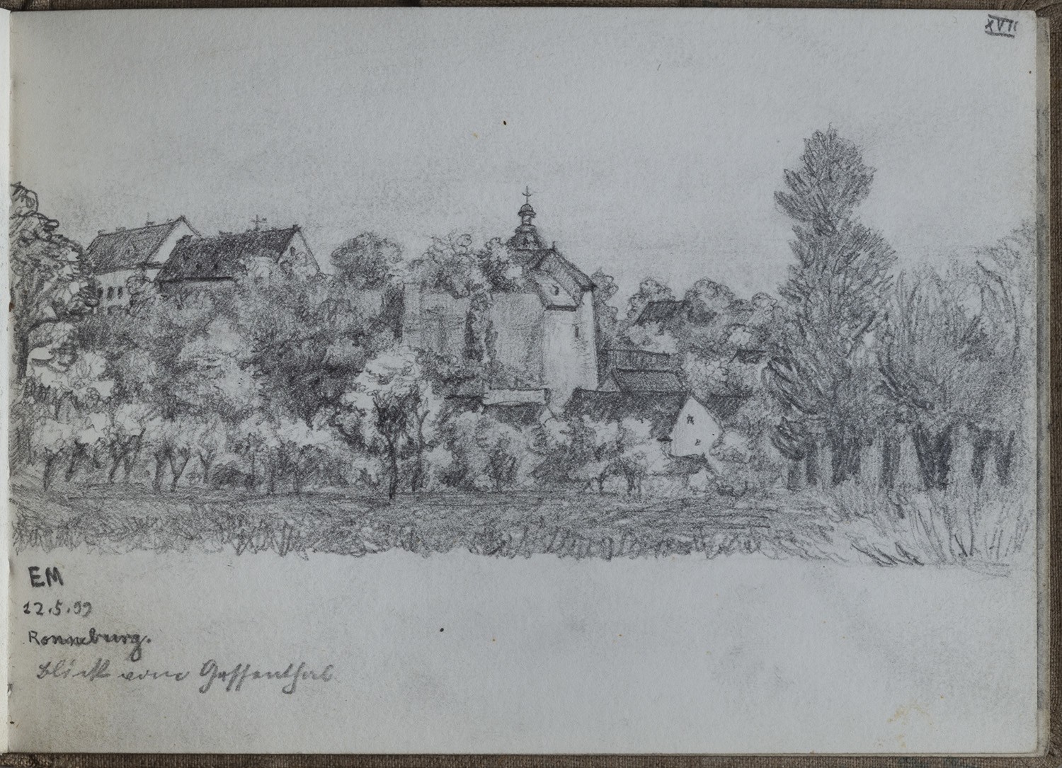 Ernst Morgenstern, Ronneburg (Thüringen): Blick vom Gessental (Skizzenbuch Ernst Morgenstern, Bl. XVII)