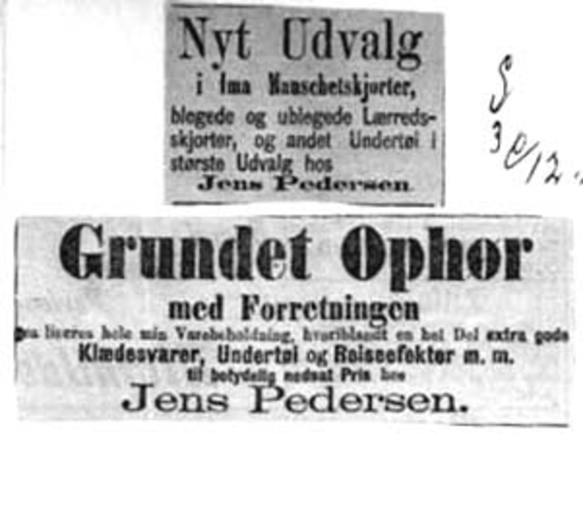 Normann Helger, AVISANNONSER FOR JENS PEDERSEN