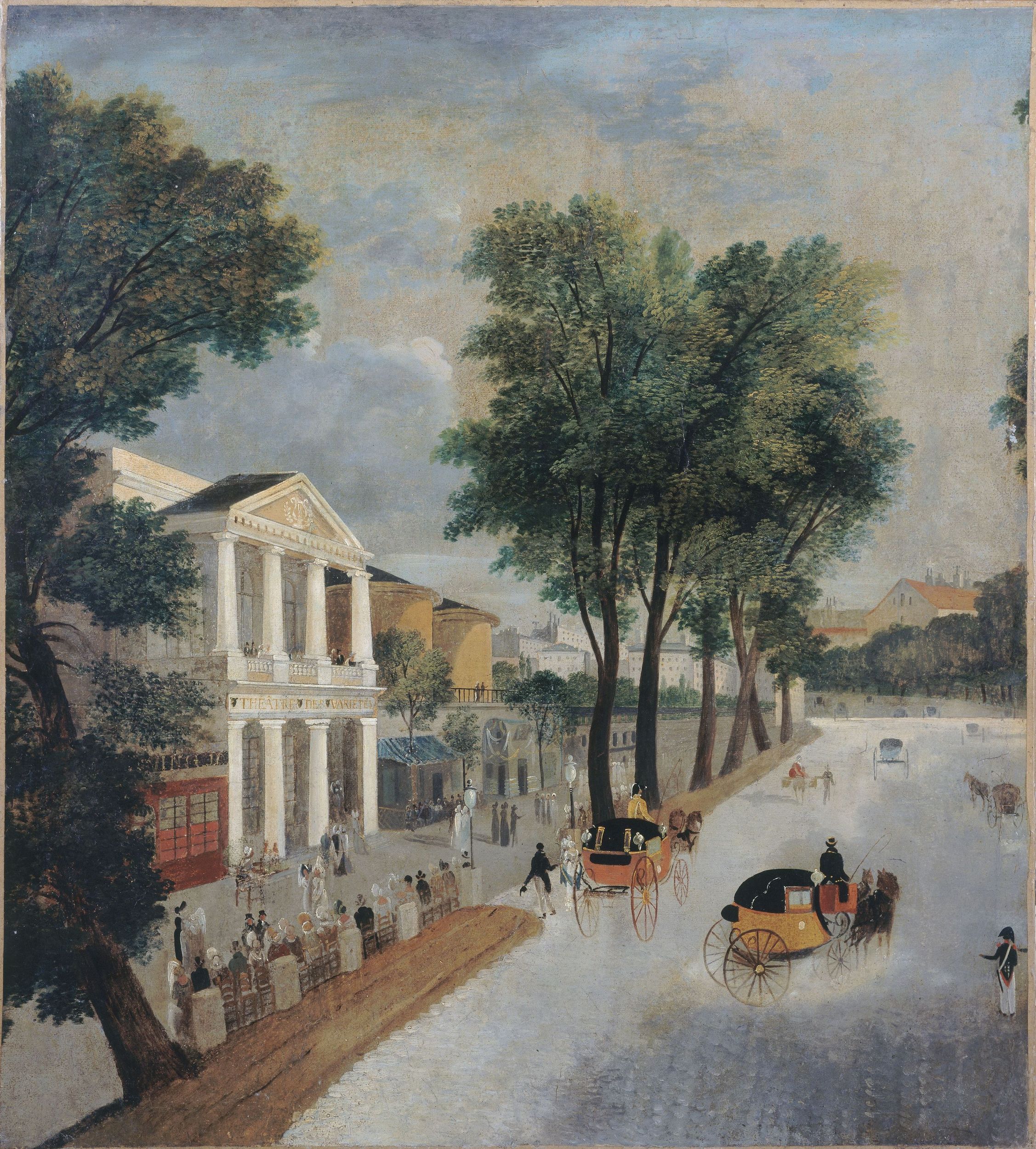 Anonyme, Le théâtre des Variétés, et les rotonde des panoramas, boulevard Montmartre, vers 1820