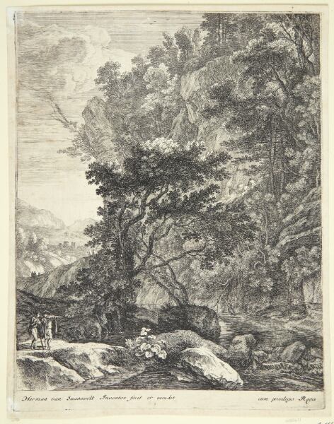 Herman van Swanevelt, Bjerglandskab, i forgrunden to vandrere. "Bjerget"