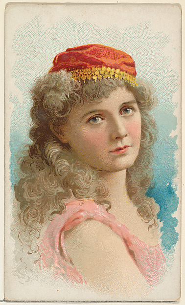 W. Duke, Sons & Co., Actress wearing red silk cap with gold detailing, from Stars of the Stage, First Series (N129) issued by W. Duke, Sons & Co. to promote Honest Long Cut Tobacco