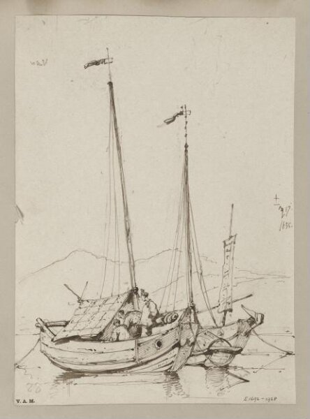 George Chinnery, Two small junks at anchor, Macau