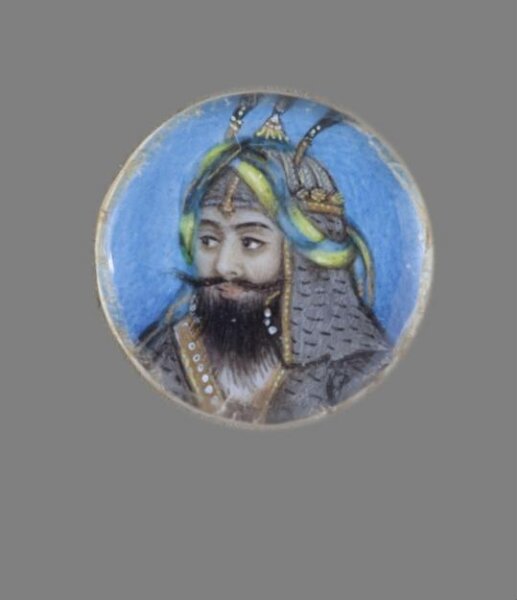 Unknown, One of twelve tiny paintings depicting Mughal emperors, Afghan and Sikh nobles, and Mughal ladies.