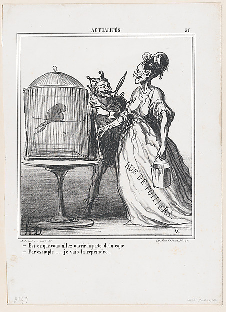 Honoré Daumier, –Are you going to open the door of the cage? –Indeed.... I am going to repaint it, from 'News of the day,' published in "Le Charivari"