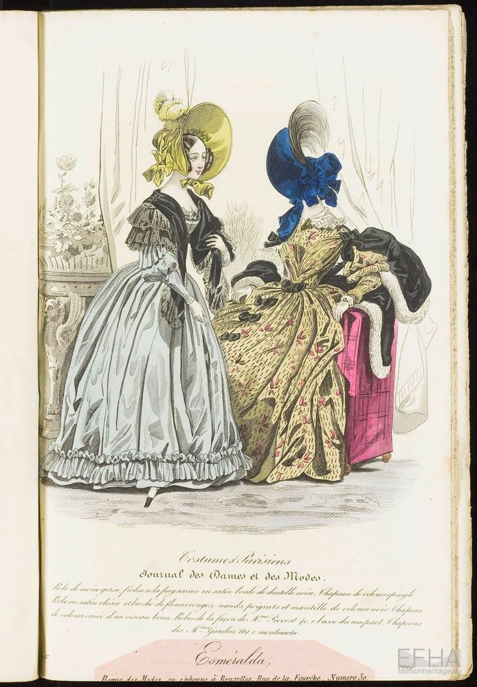 Unknown artist, Modeprent (in kleur) uit 'Esméralda : revue littéraire, artistique et fashionable (modes de Paris)' 1837-03-01