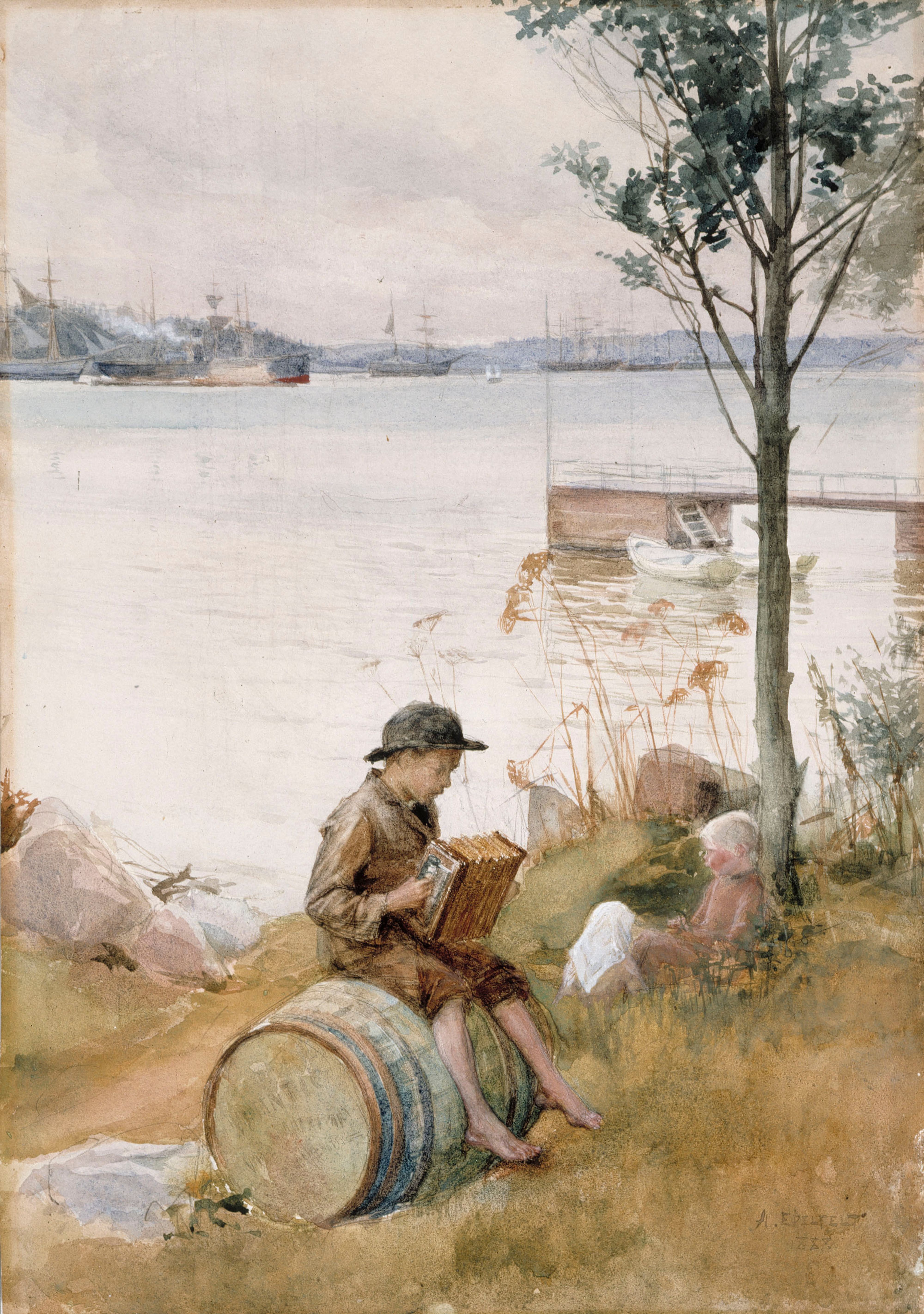 Albert Edelfelt, Serenade On The Embankment