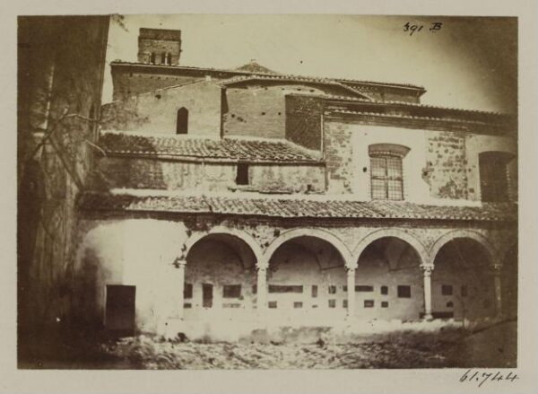 Parker, John Henry, Church of S. Croce in Gerusalemme - Square end of the Praetorium, A.D. 160 (now Church); Apse added A.D. 338; Wall of Sacristy, A.D. 950; Cloister, A.D. 1350.