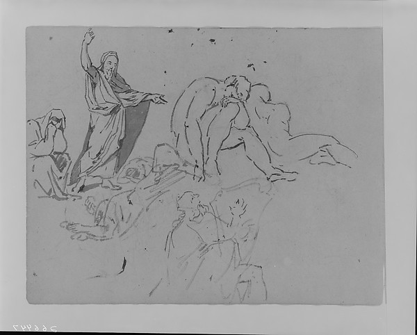 Thomas Sully, Man Preaching with Upraised Arm, Two Male Nudes, Man Playing Harp (from Sketchbook)