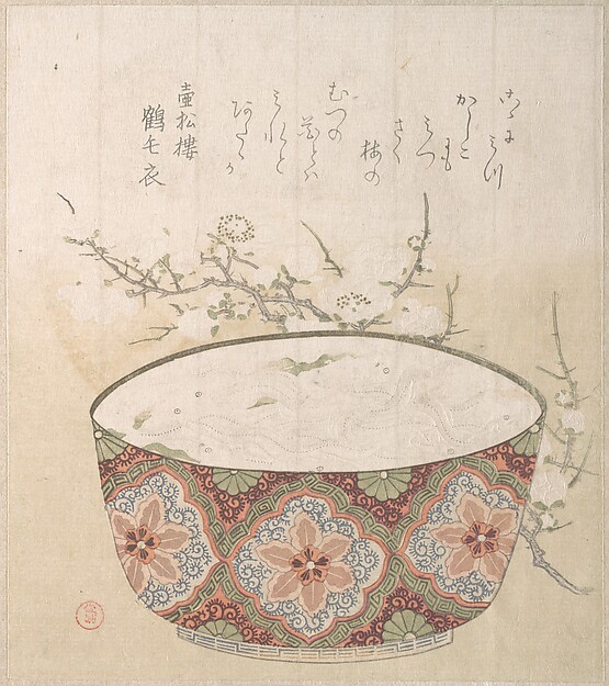 Kubo Shunman, Bowl with White-Baits and Plum Blossoms