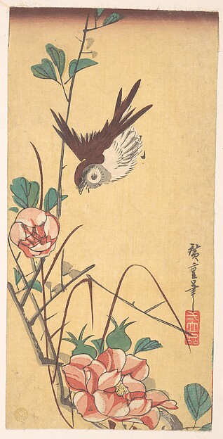 Utagawa Hiroshige, Roses and Sparrow