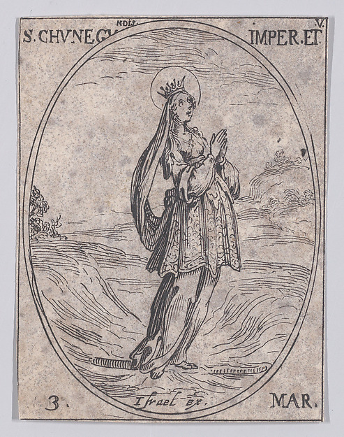 Jacques Callot, Ste. Cunégonde, impératrice et vierge (St. Cunegund, Empress and Virgin), March 3rd, from "Les Images De Tous Les Saincts et Saintes de L'Année" (Images of All of the Saints and Religious Events of the Year)