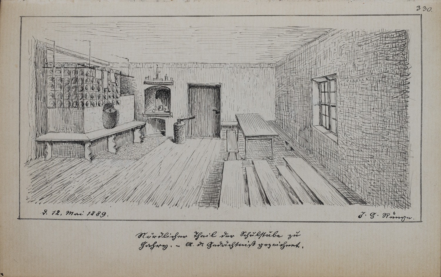 Johann Gottlob Runge, Gahry (Kr. Cottbus): Innenansicht der Schulstube (nördlicher Teil)