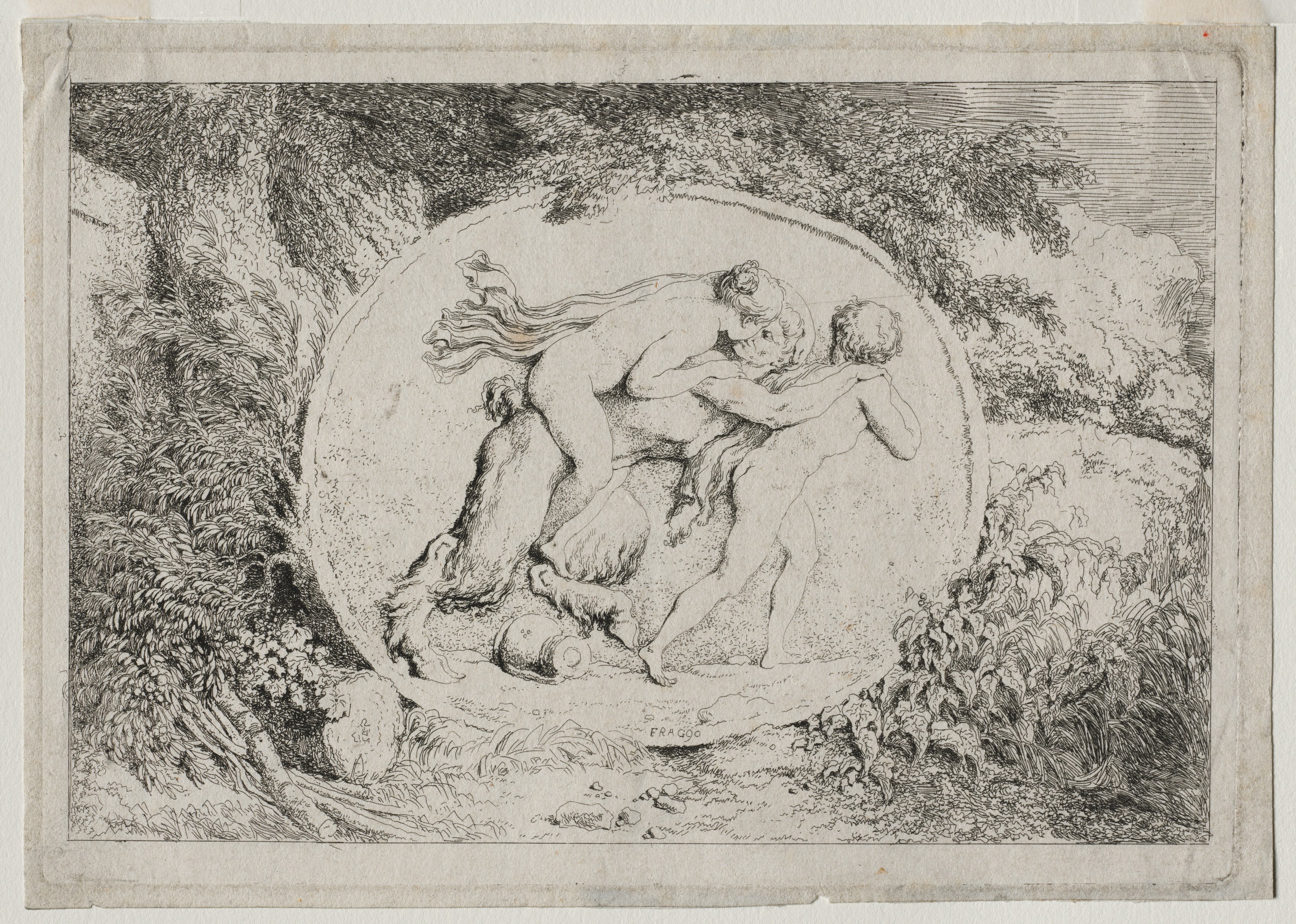 Jean-Honoré Fragonard, Bacchanales: Nymph Astride a Satyr