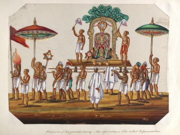 Unknown, One of twenty mica paintings depicting Hindu deities and festival processions with decorated cars.