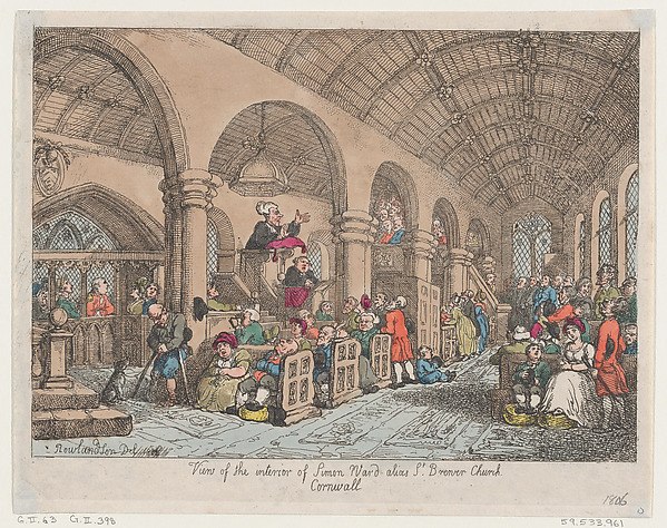 Thomas Rowlandson, View of the Interior of Simon Ward Alias St Brewer Church Cornwall