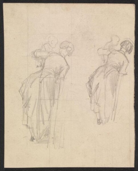 Unknown, Sheet with two studies of a Woman carrying a Child, seen from the back