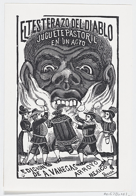 José Guadalupe Posada, A demon breathing fire and people running around in the foreground, illustration for 'El Testerazo del Diablo,' published by Antonio Vanegas Arroyo