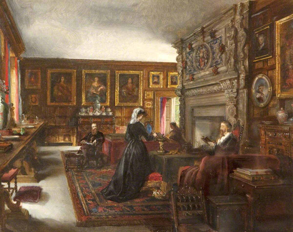 Rebecca Dulcibella Orpen, The Great Hall, Baddesley Clinton, with Mr and Mrs Mamion Ferrers, Edward Heneage Dering and Lady Chatterton (Mrs Dering)